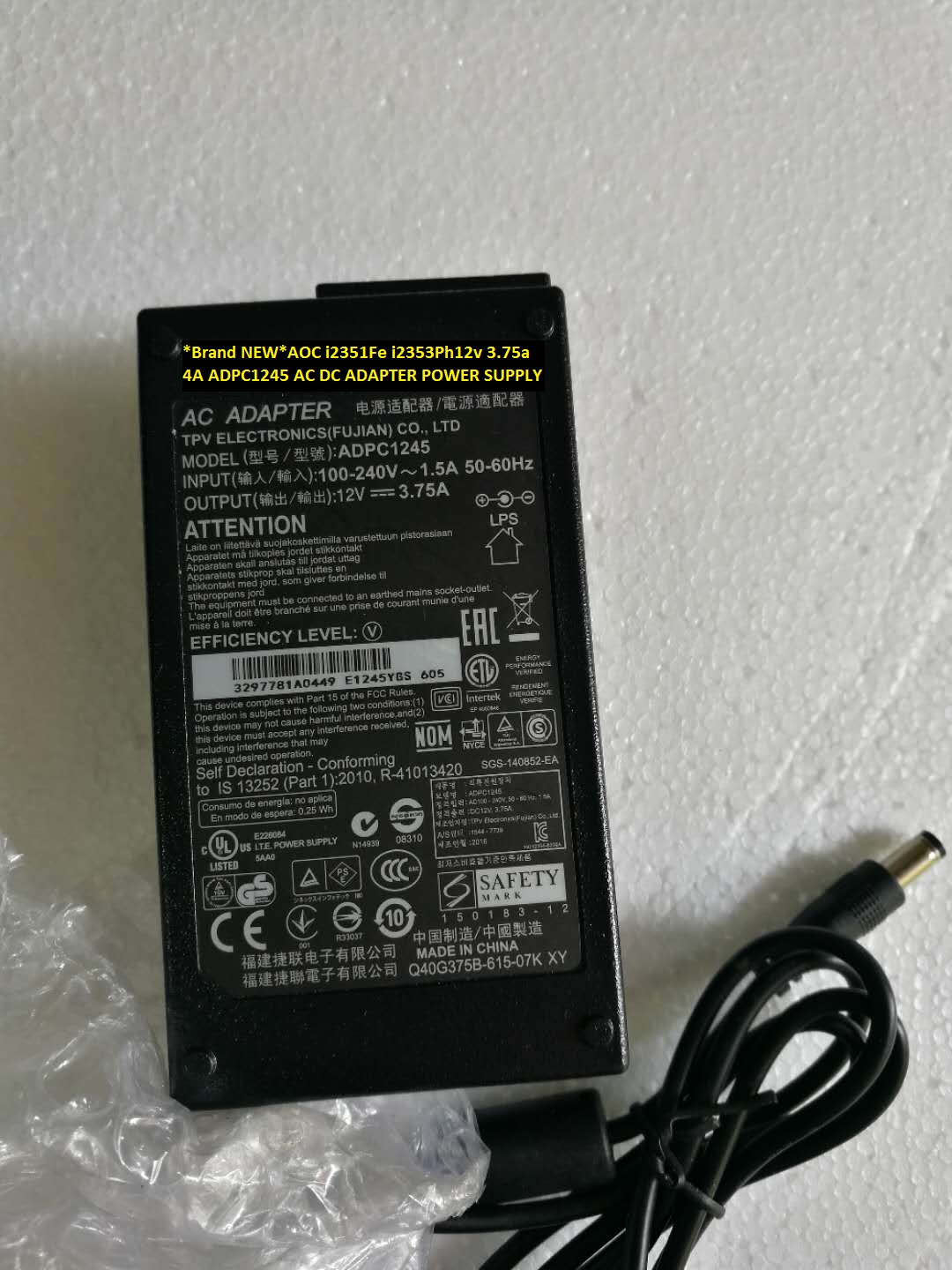 *Brand NEW*AOC i2351Fe i2353Ph12v 3.75a 4A ADPC1245 AC DC ADAPTER POWER SUPPLY